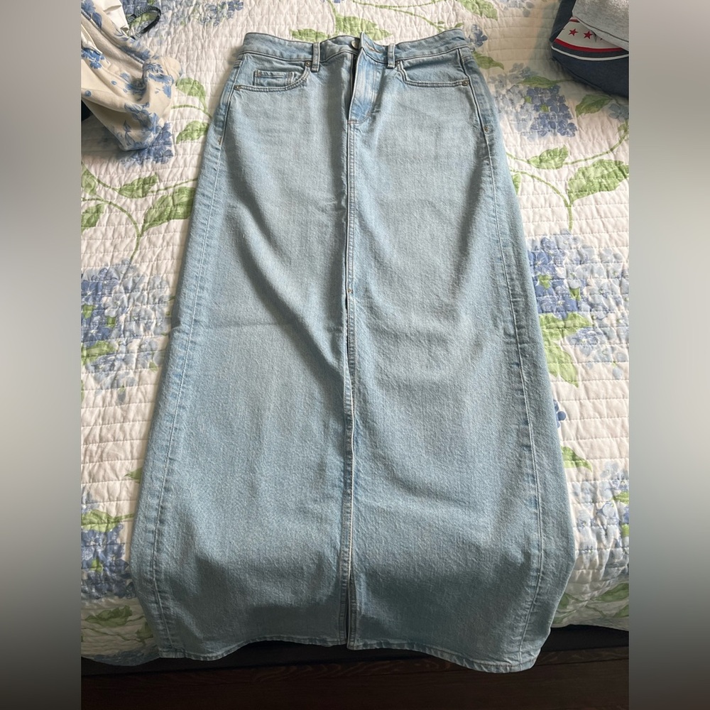 LOFT Light Wash Denim Maxi Skirt